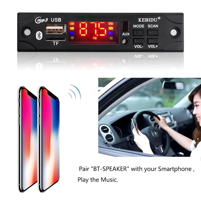 Car MP3 player with SD slot, USB, FM radio, and remote control