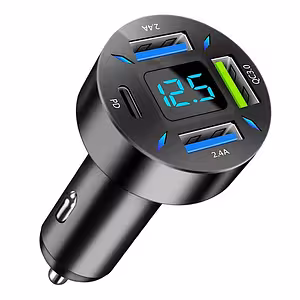 Car Charger with Digital Voltmeter, USB Type-C PD and Quick Charge 3.0 – Fast Charging for 12-24V Lighter Socket