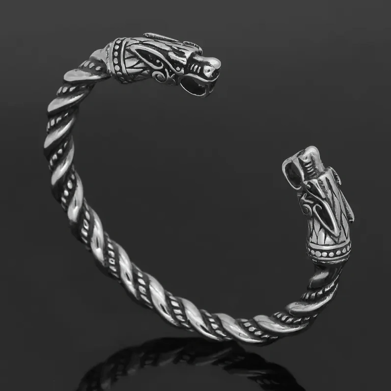 Nordic-inspired bracelet with dragon head ends