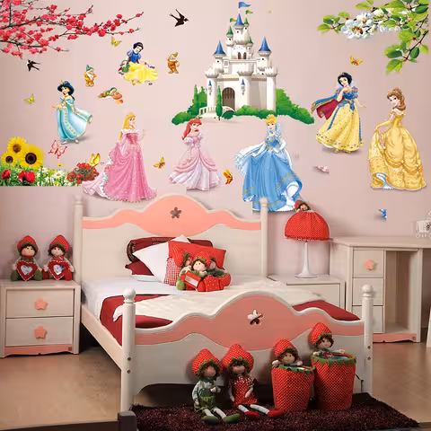Children’s Decorative Wall Sticker with Disney Princesses at the Castle – Colorful and Easy-to-Apply Stickers