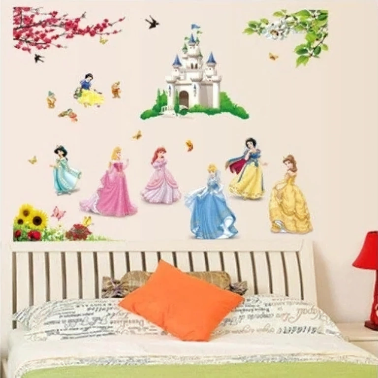 Large sticker with castle and Disney princesses for wall