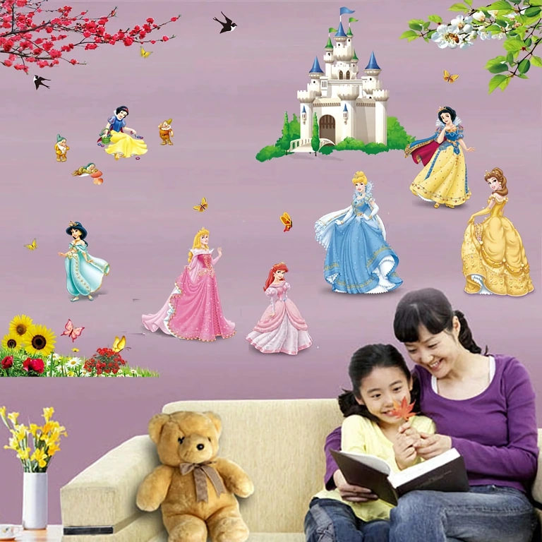 Colorful wall design with princesses for girls