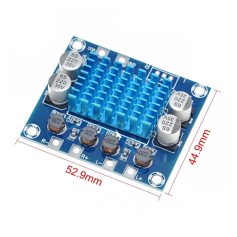 Dimensions of XH-A232 Car Audio Module Dimensions and diagram for XH-A232 car audio amplifier module