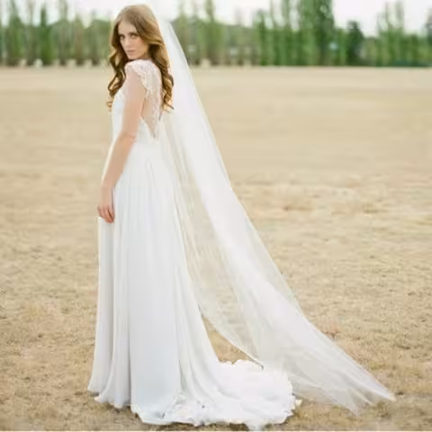 Long Wedding Veil 2 Meters with Comb – Simple, for Chapel and Cathedral 2025