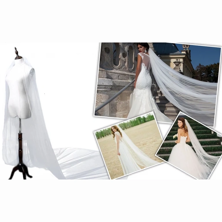 Long white veil adding elegance and mystery to bride’s appearance