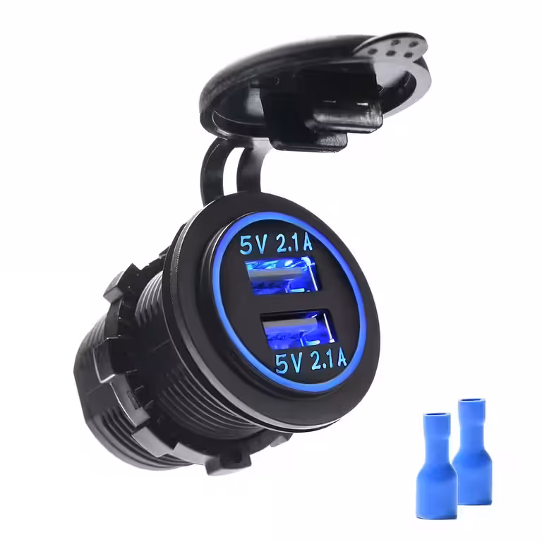 Car Lighter Socket with Dual USB 12V/24V – 2x 2.1A Panel Charger with LED and Protection