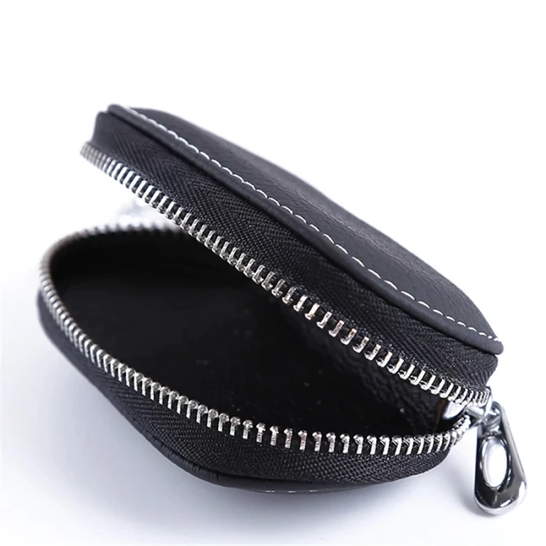 Black Zipper Key Wallet Leather key case, black, with zipper closure