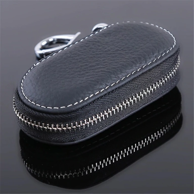 Leather Car Key Wallet Elegant black leather wallet for car keys with zipper