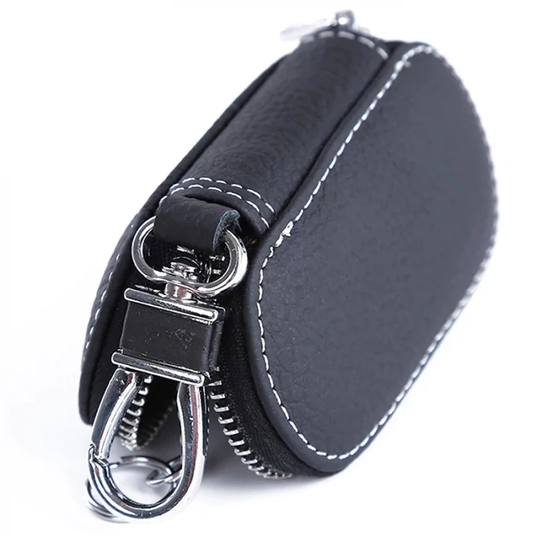 Leather Car Key Holder Wallet Style Smart wallet for car keys with carabiner attachment system