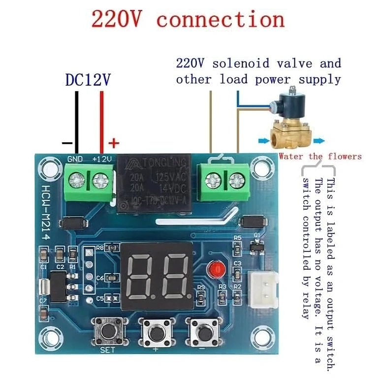 Connecting Soil Moisture Sensor to 220V XH-M214 module connected to 220V network for solenoid valve control