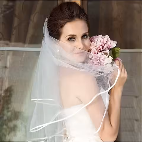 White Wedding Veil 2025 with Comb – Fine Tulle, Short or Medium