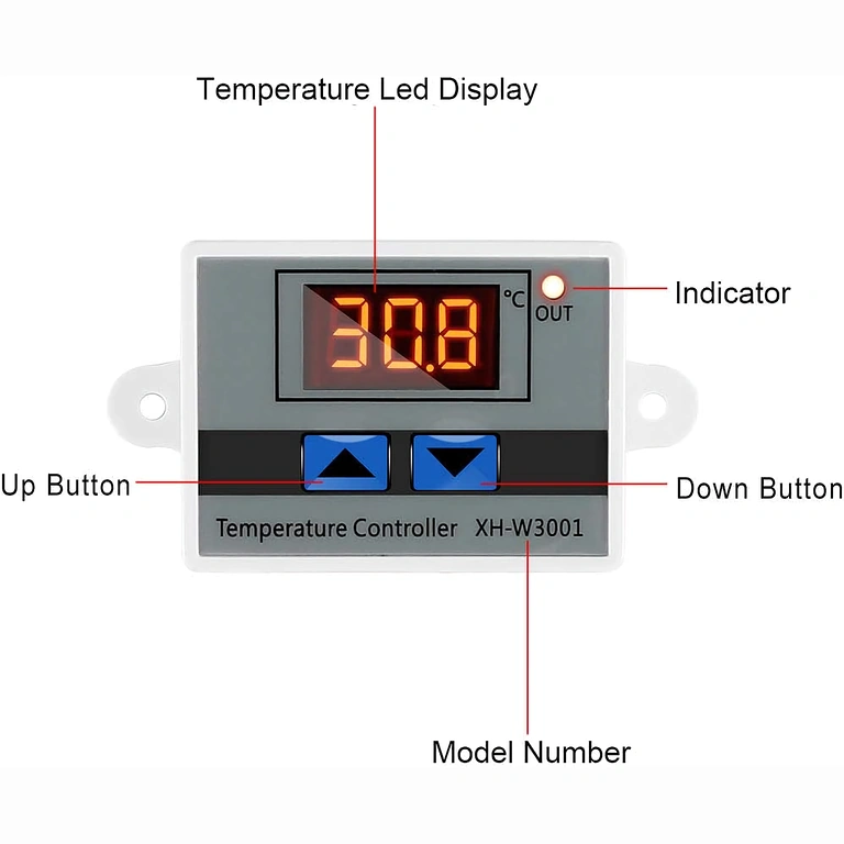 Meaning and use of the two buttons on XH-W3001 thermostat