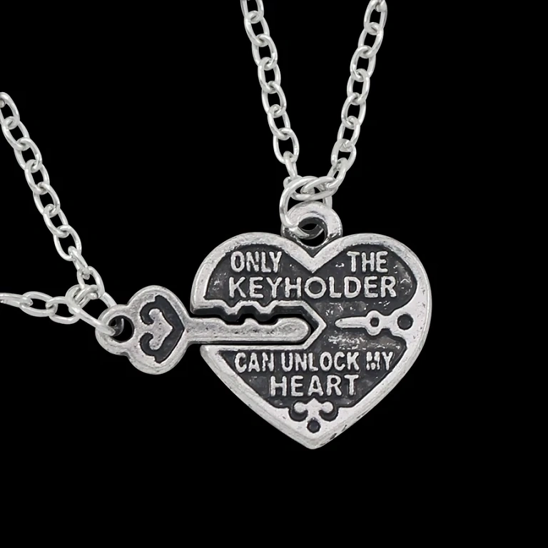 Friendship necklace with key and heart for best friends