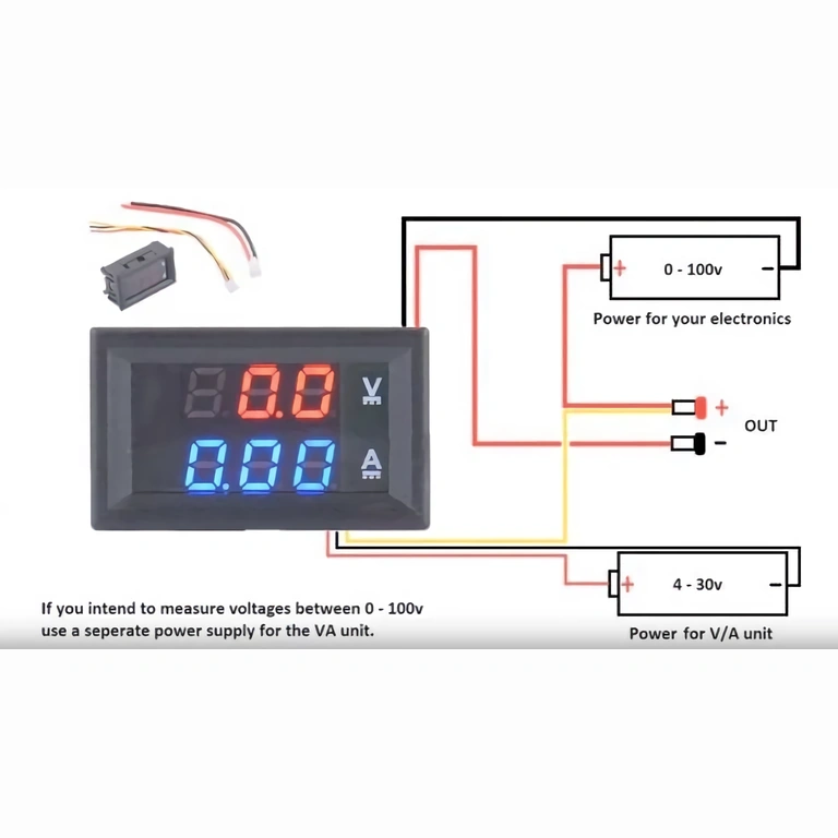 Wiring Diagram for Voltmeter 0–100V Wiring diagram for voltmeter and ammeter with separate power 0–100V