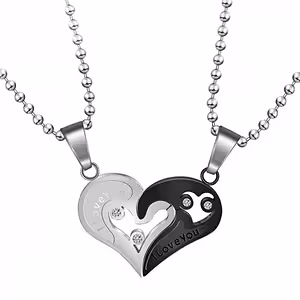 Couple Necklaces – Pair Heart Pendants for Lovers, Romantic Gift Stainless Steel