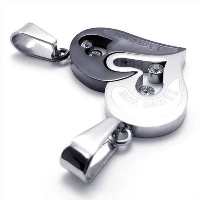 Heart pendants in silver and black for couples