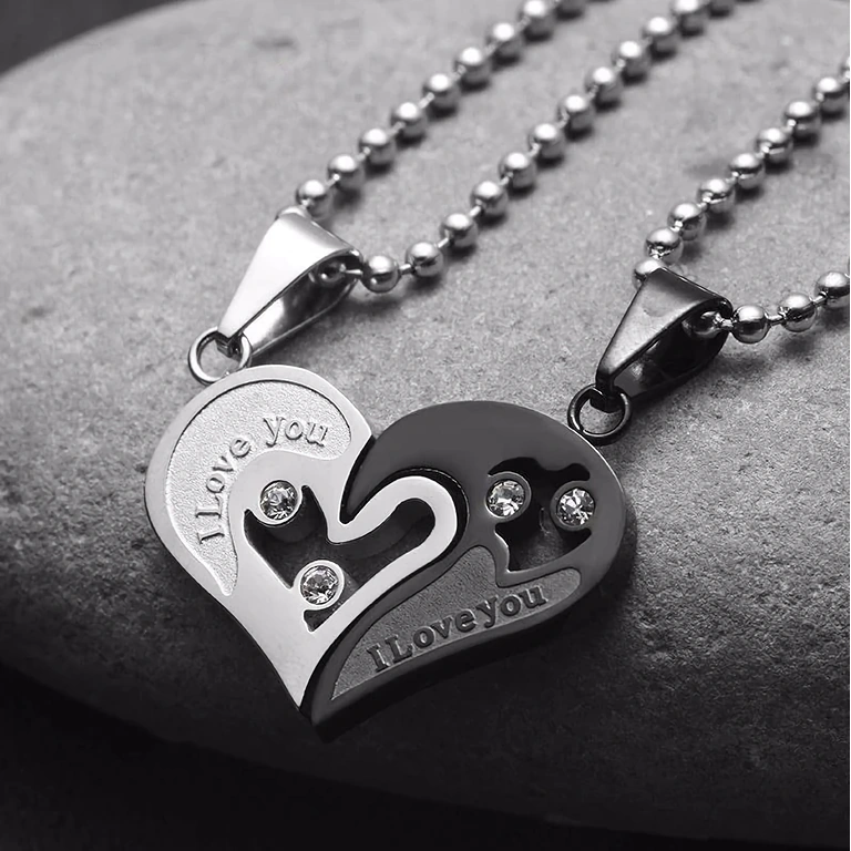 Stainless steel necklaces with heart pendants for couples