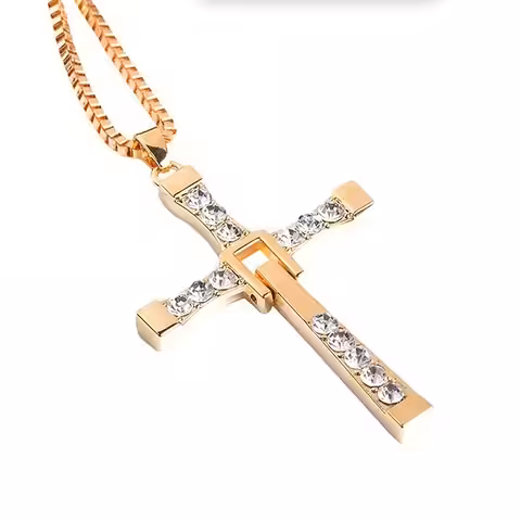 Gold Fast and Furious Cross Pendant – Vin Diesel Medal with SSS Stones