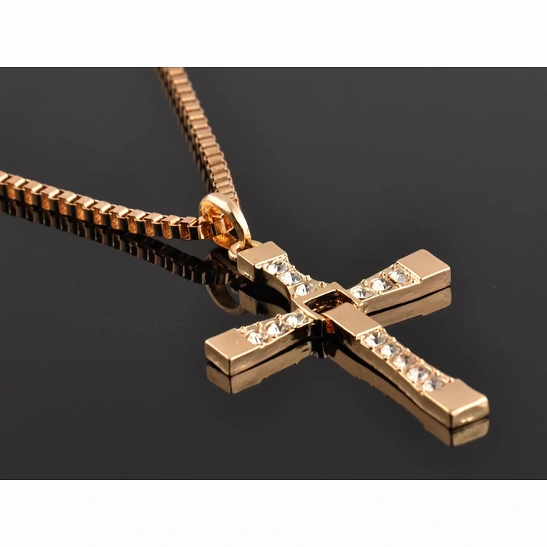 Gold cross pendant with synthetic Swarovski crystals