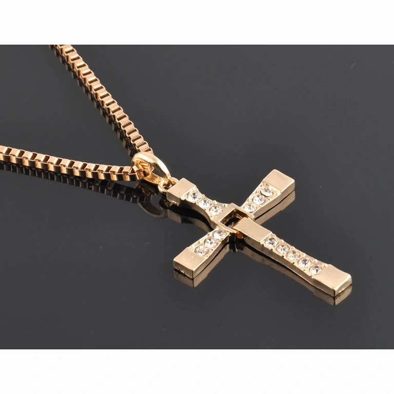 Zinc alloy gold cross pendant necklace