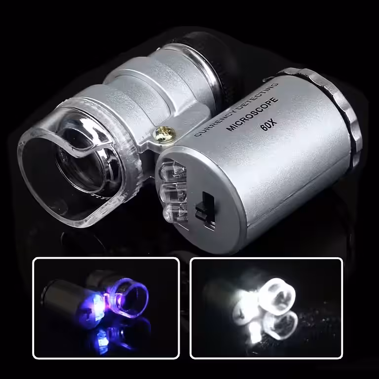 60x Microscope Magnifier with LED and UV Lamp – Money Checker, Jeweler and Watchmaker Tool