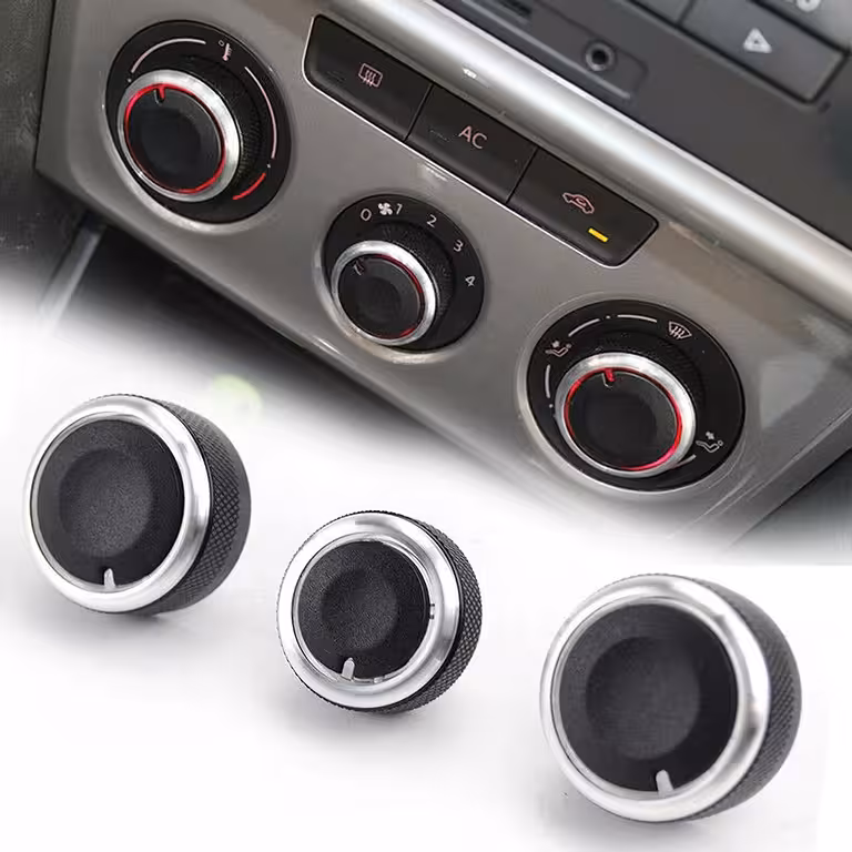 Set of 3 AC Climate Control Buttons for VW Golf 5, 6, Passat B6/B7, Skoda Octavia 2 – Aluminum