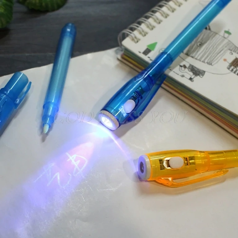 Special pen for drawing with ink visible only under UV light