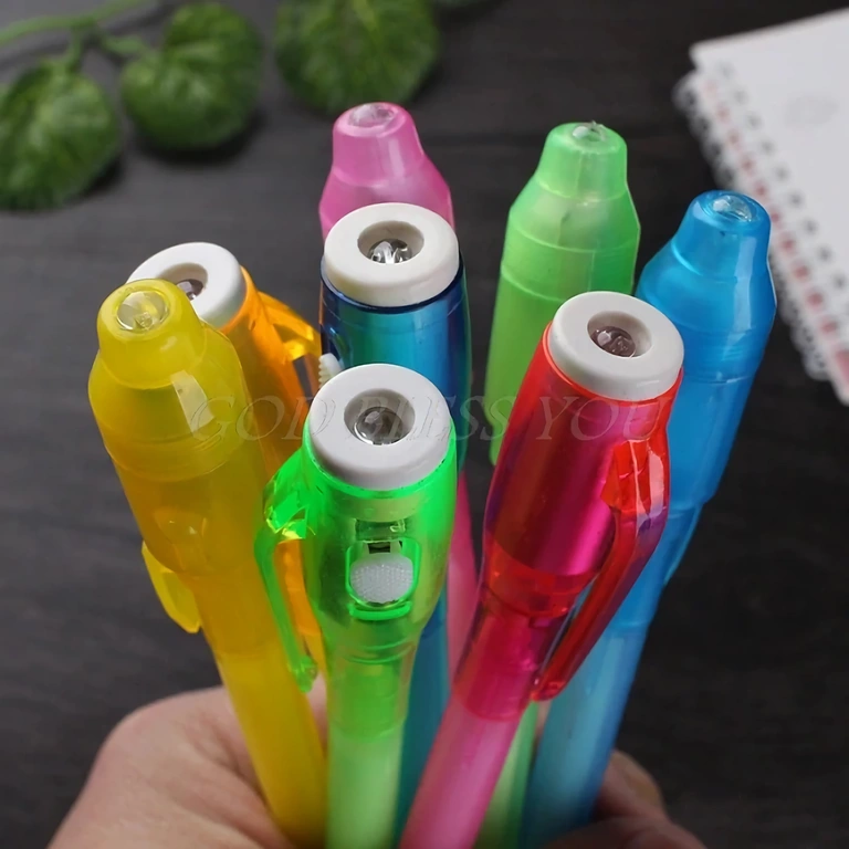 Colored pens with UV LED for fun and educational activities