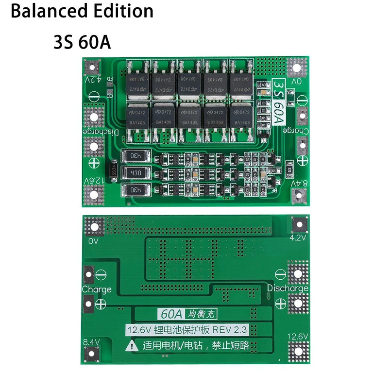 BMS with 10 MOSFETs, max current 60A, intelligent balancing
