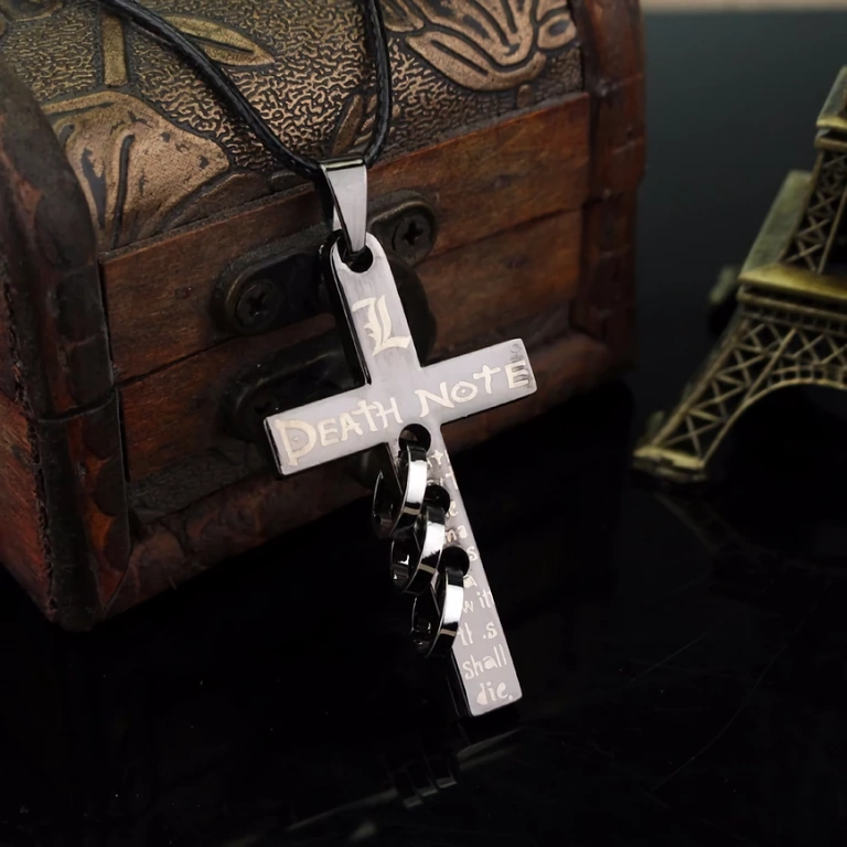Long cord necklace with decorative Death Note cross
