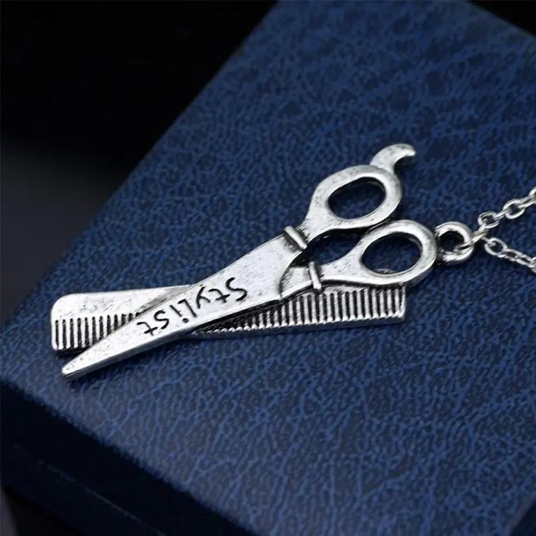 Fashion jewelry with barber/hairdresser theme, stylized chain