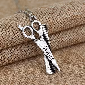 Barber/Hairstylist Medallion Chain – Fashion Accessory with Scissors and Comb for Hair Salon