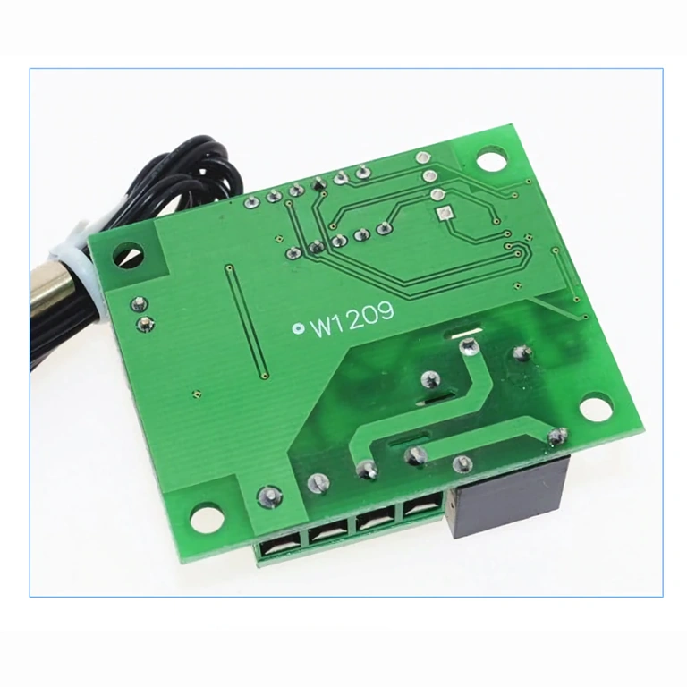 Rear view – W1209 relay and pins Back view of thermostat board with connection pins