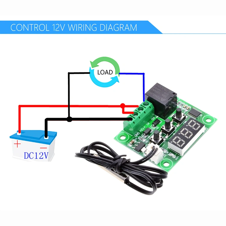 W1209 wiring diagram for 12V DC Proper connection of W1209 digital thermostat to 12V power supply