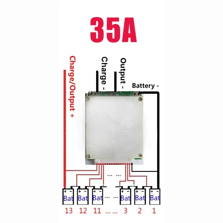 BMS 13S connection diagram Connection diagram for BMS 13S module – correct wiring for Li-Ion batteries