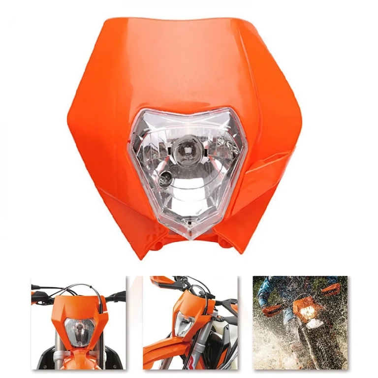 Enduro front mask with dual headlight and anti-vibration mounting