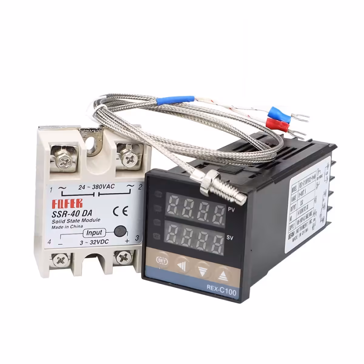REX C100 temperature controller for industrial use with K-type probe and relay