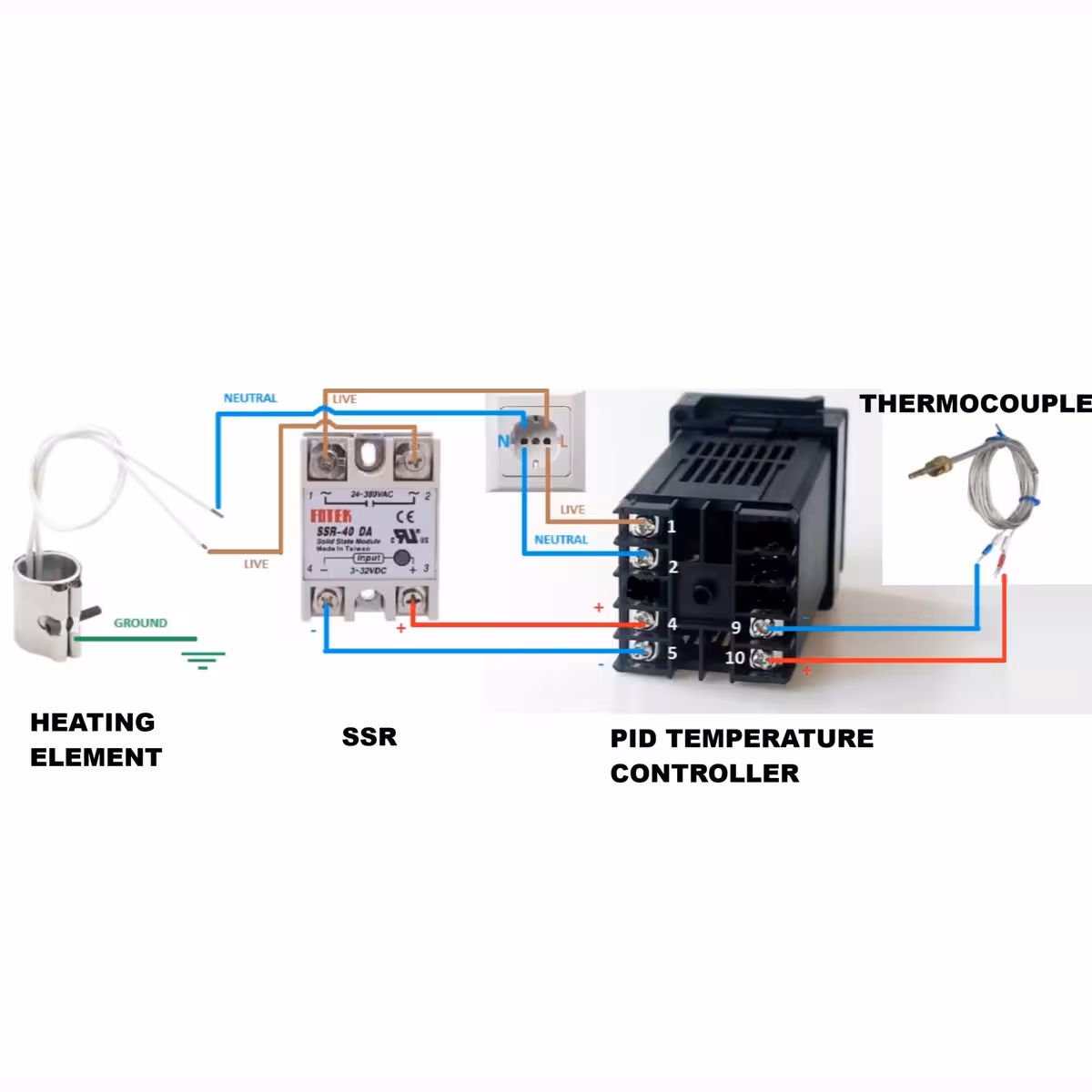 Connection diagram for REX C100 temperature controller