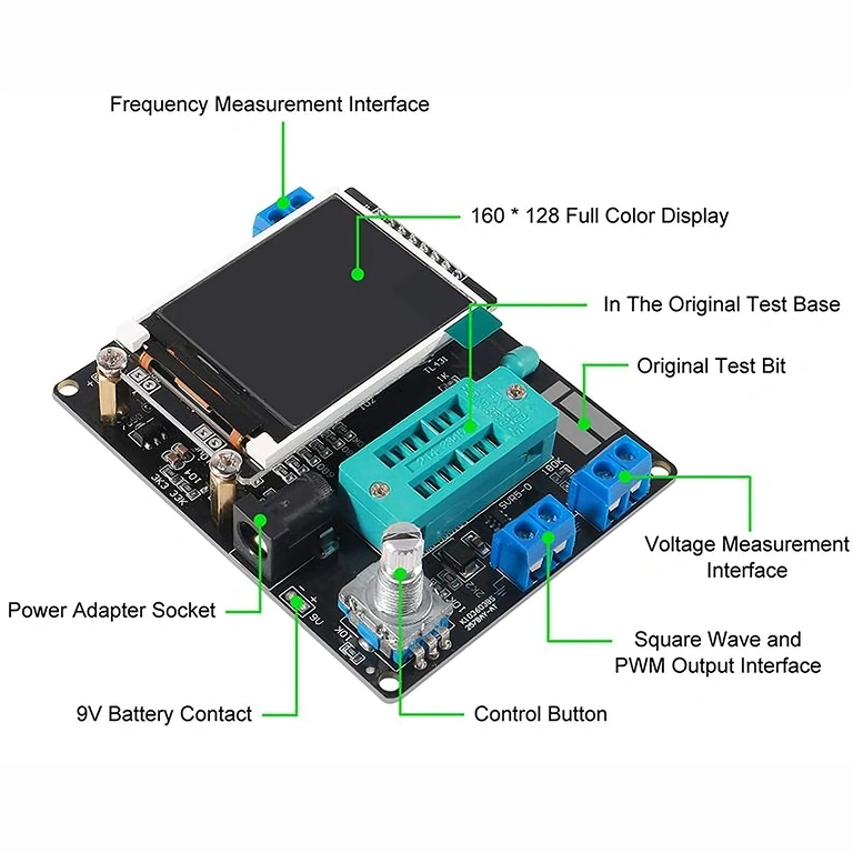 NPN, PNP, and FET component tester Multifunction tester for transistors, diodes, FETs, and other components