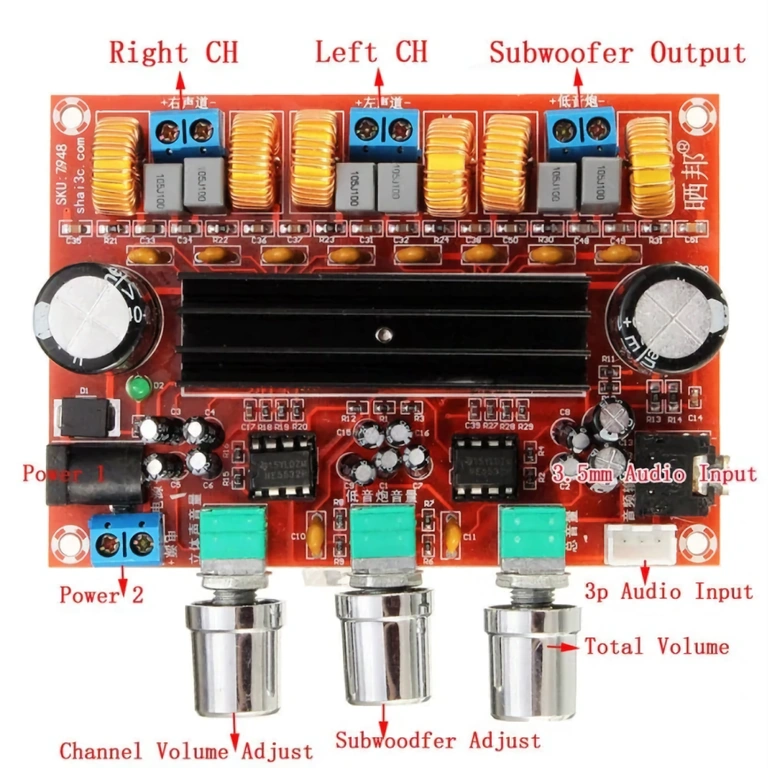 XH-M139 installation diagram Installation diagram for stereo amplifier board with subwoofer