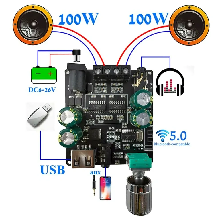 Wiring diagram for connecting Bluetooth audio amplifier