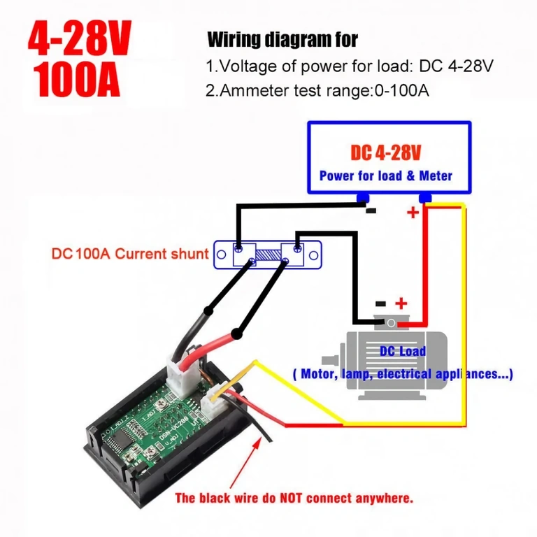 DC 4-28V voltmeter/ammeter connection diagram Wiring diagram for power supply 4V–28V