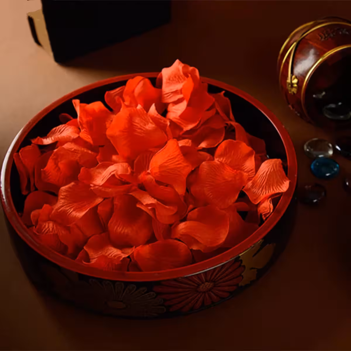 Red artificial rose petals for elegant and romantic decoration