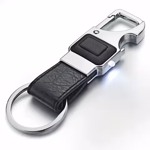Luxury Leather Car Keychain with LED and Bottle Opener – Elegant Gift for Men