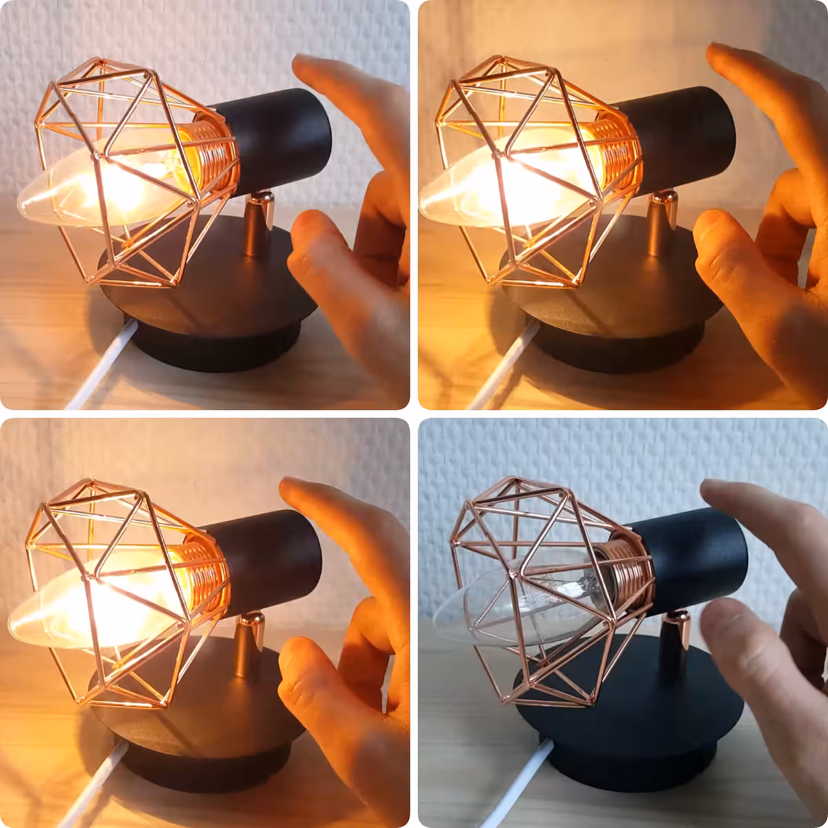 Diagram showing adjustment cycle: OFF → ON → BRIGHTER → MAX → OFF