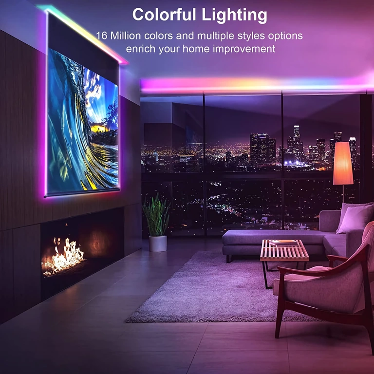 LED light strip with 300 RGB LEDs, remote, and Bluetooth connectivity