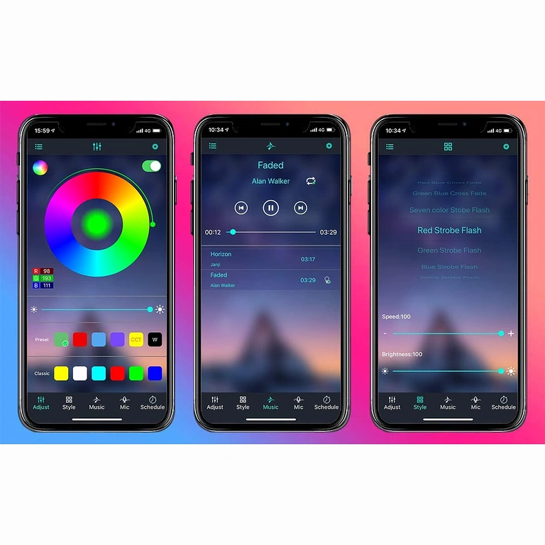 LED strip for TV with ambient lighting, adjustable brightness and colors