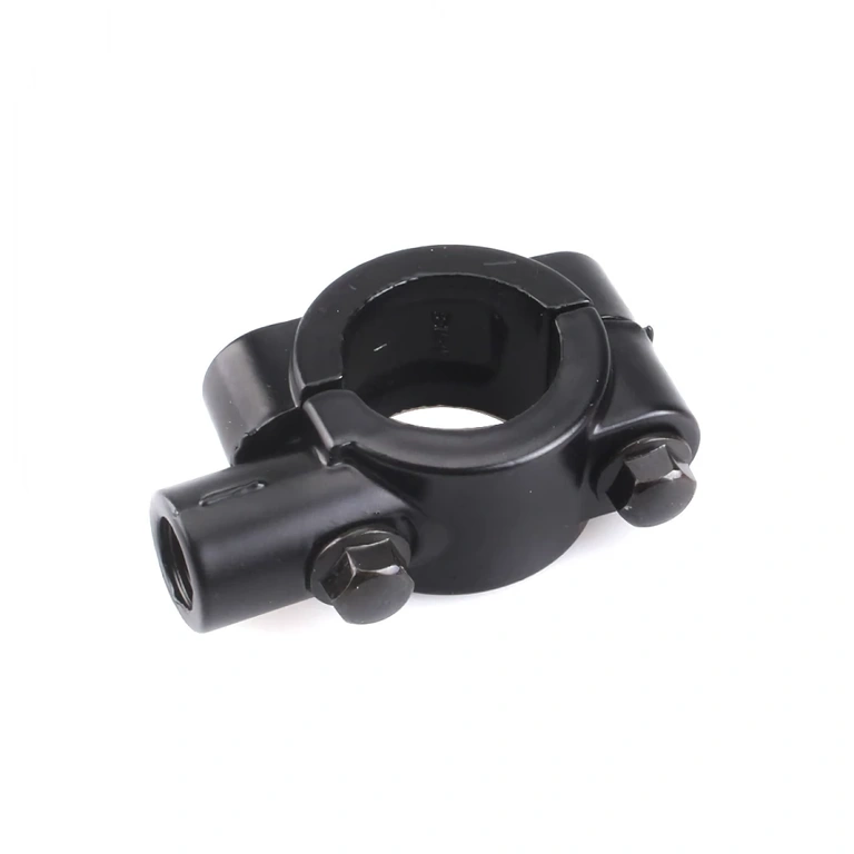Aluminum clamp with M10 x 1.25 thread for handlebar mount on motorcycle or scooter