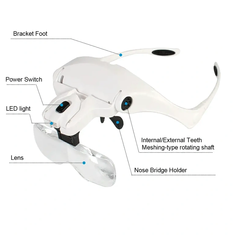 Head-mounted magnifier with LED, ideal for engraving or electronics