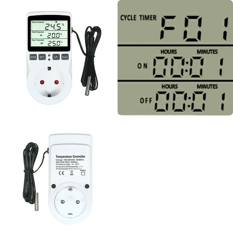 Temperature setting socket thermostat Image of temperature setting interface on LCD screen